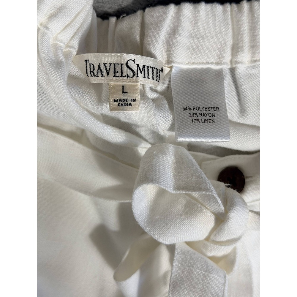 TravelSmith Womens L White Cropped Wide Leg Linen Blend Pants w/Drawstring Belt - Picture 2 of 6